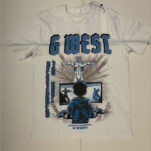 Men’s G-West Brand Tee - Size Medium - White & Light Blue